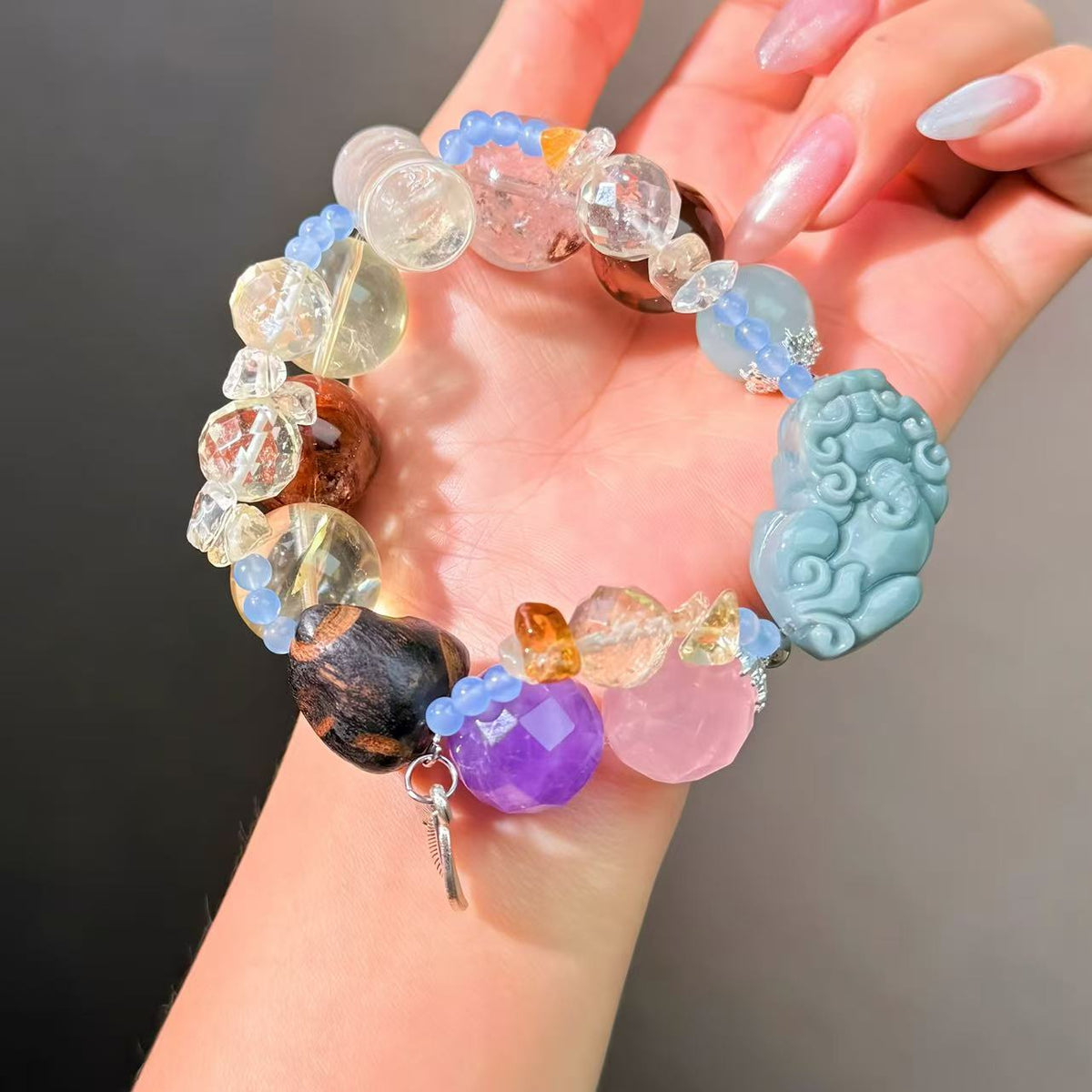 062 Jadeite Aquamarine Amethyst Lucky charm bracelet energy fashion jewelry magnetic feng shui beads bracelet gift