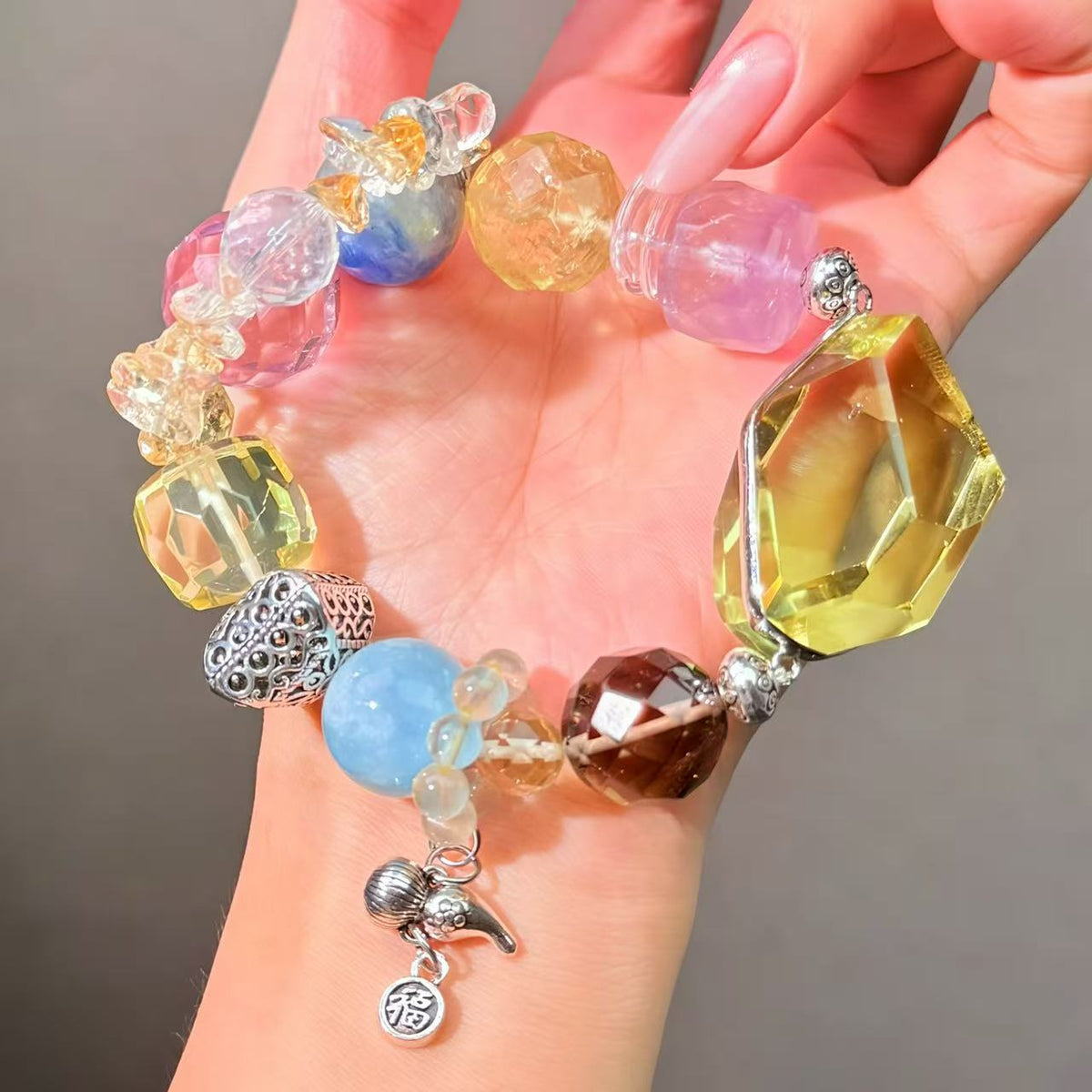 025 Amethyst Citrine Aquamarine Lucky Charm Bracelet Energy Feng Shui Bring Love Magnetic Gift