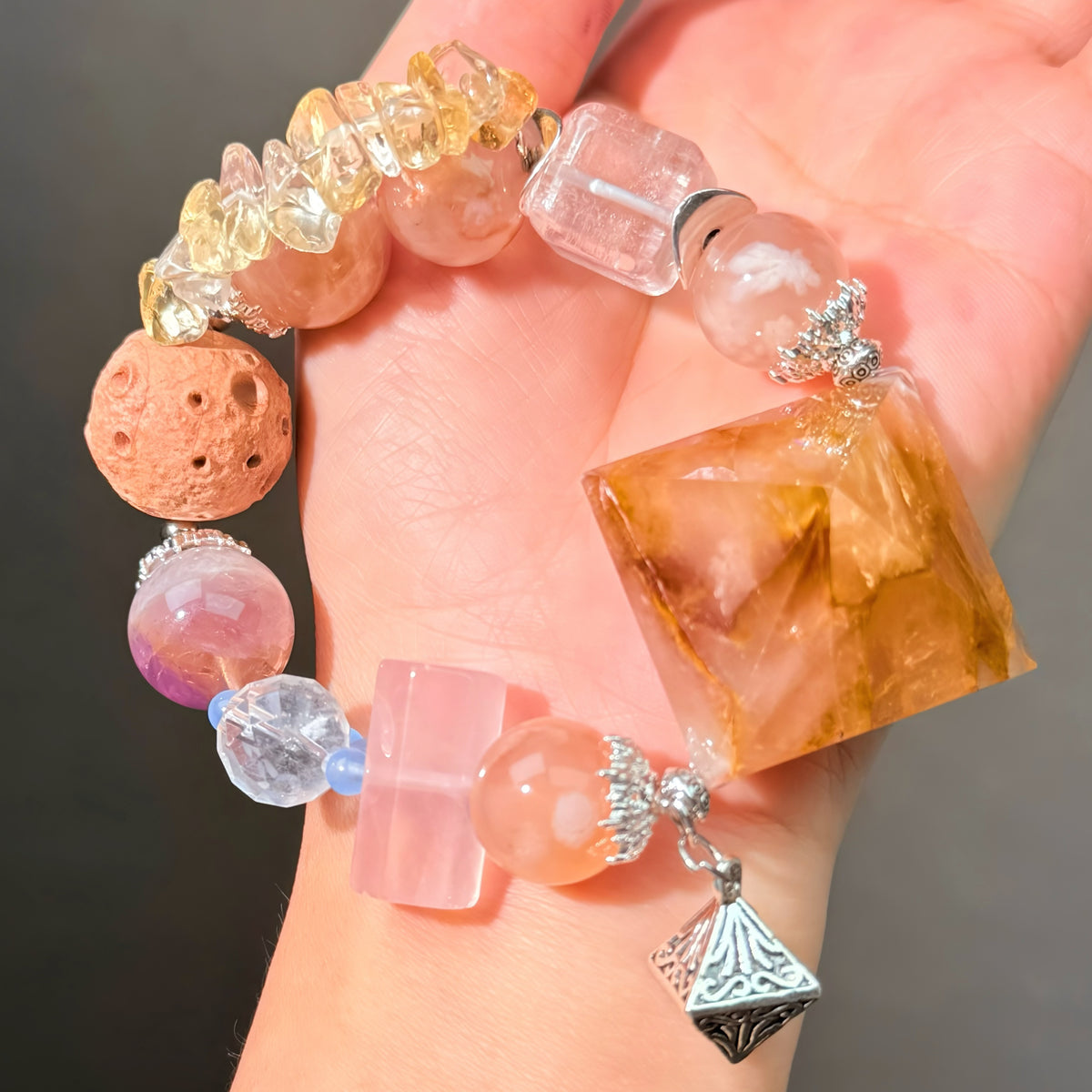 054 Hematoid Q Ametrine Agate Lucky Charm Bracelet Energy High Quality Fashion Jewelry Bead Bracelet Feng Shui Magnetic Gift