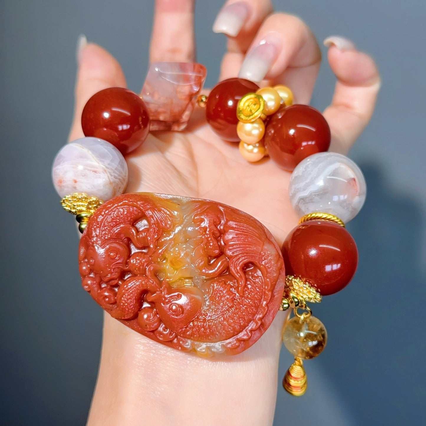 070 agate Hematoid Q Auralite Bracelet 2025 Energy High Quality Fashion Bead Bracelet Magnetic Feng Shui Bracelet