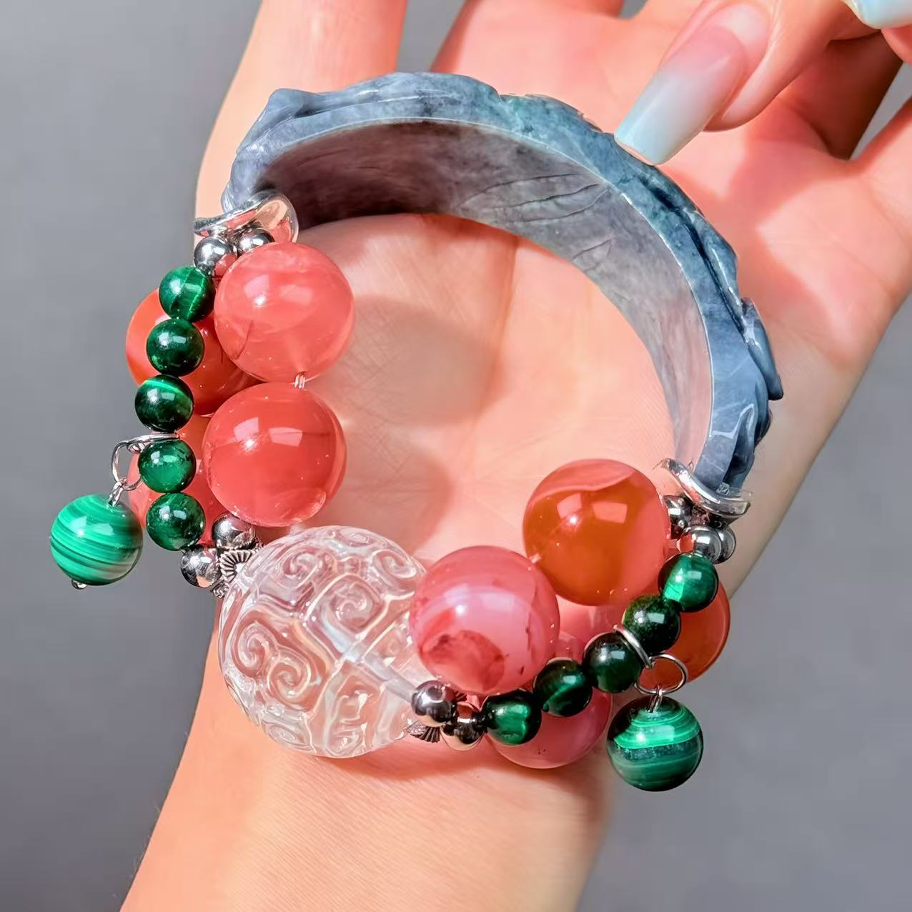 035 Jadeite Agate Clear Quartz Bracelet High Quality Energy Magnetic Bracelet Gift
