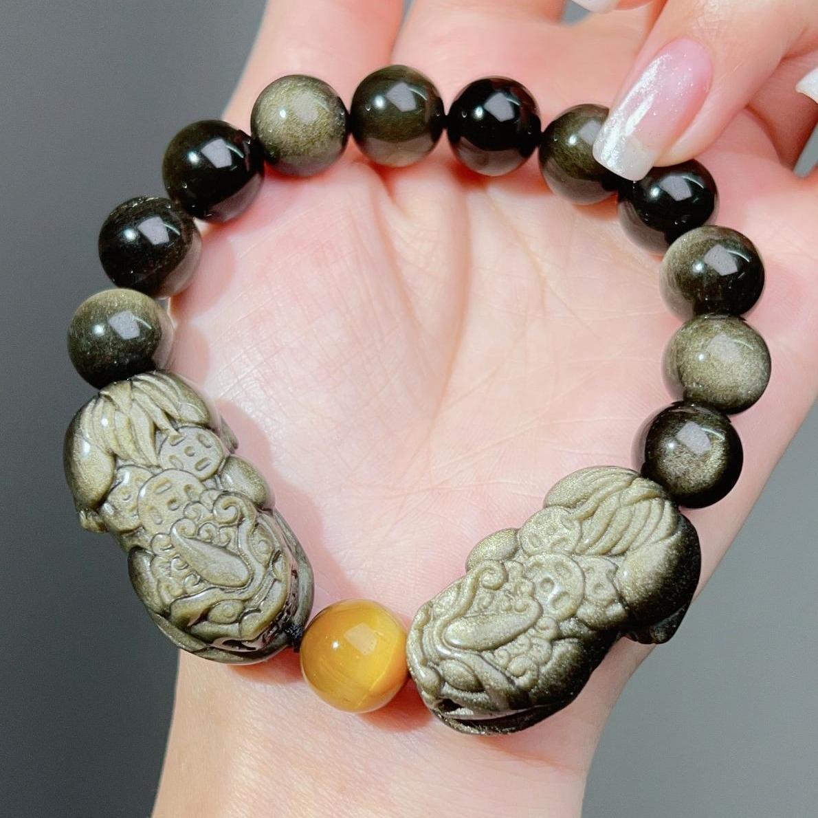 021 Silver obsidian piyao bracelet lucky charm bracelet 2025 energy feng shui high quality fashion magnetic unisex gift