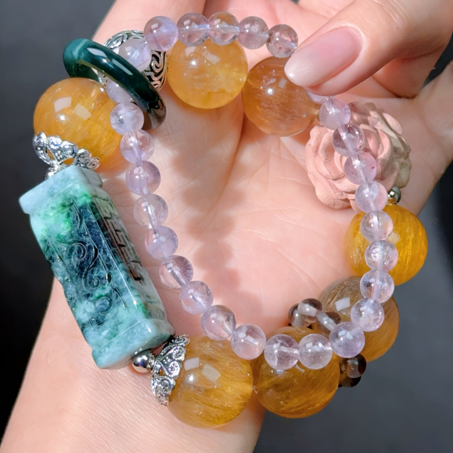 009 Jadeite Fluorite Amethyst Bracelet 2025 Energy High Quality Fashion Jewelry Feng Shui Magnetic Beads Bracelet Gift