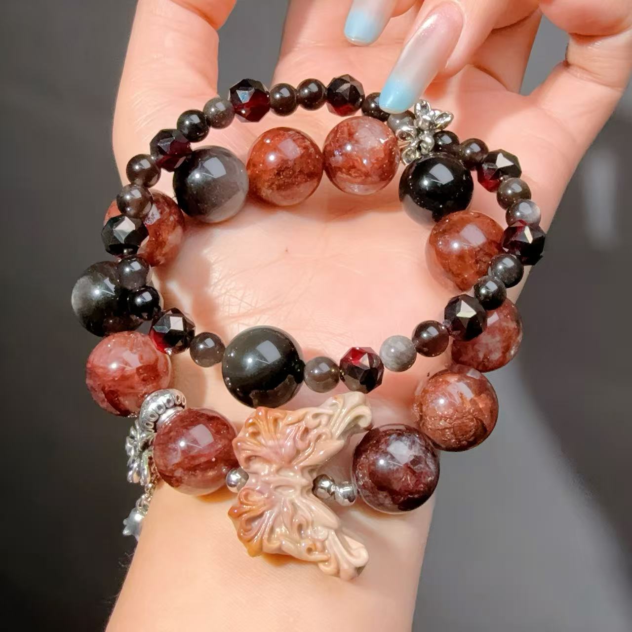 036 Hematoid Quartz Obsidian Alashan Bracelet 2025 Energy High Quality Fashion Jewelry Beads Bracelet Gift