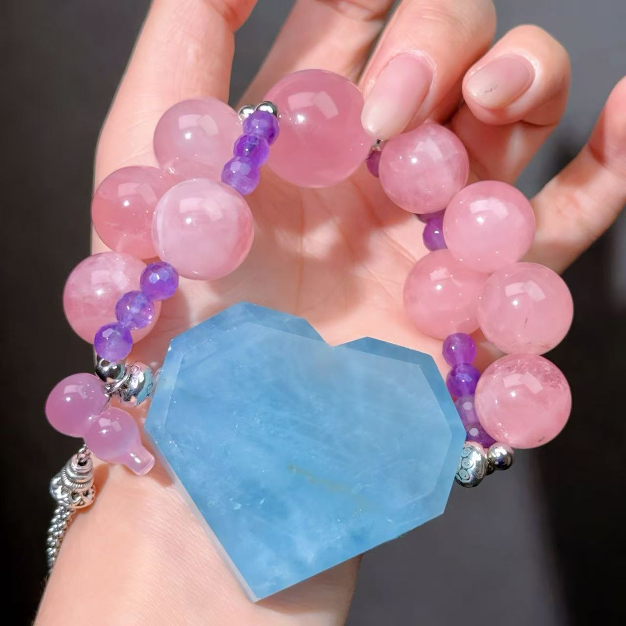 002 Aquamarine, Rose Quartz, Amethyst bracelet