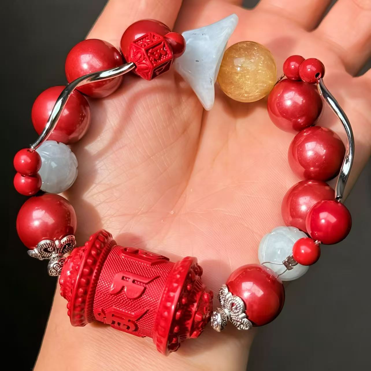 033 Cinnabar Jadeite Fluorite Bracelet 2025 Energy High Quality Fashion Jewelry Beads Bracelet Gift