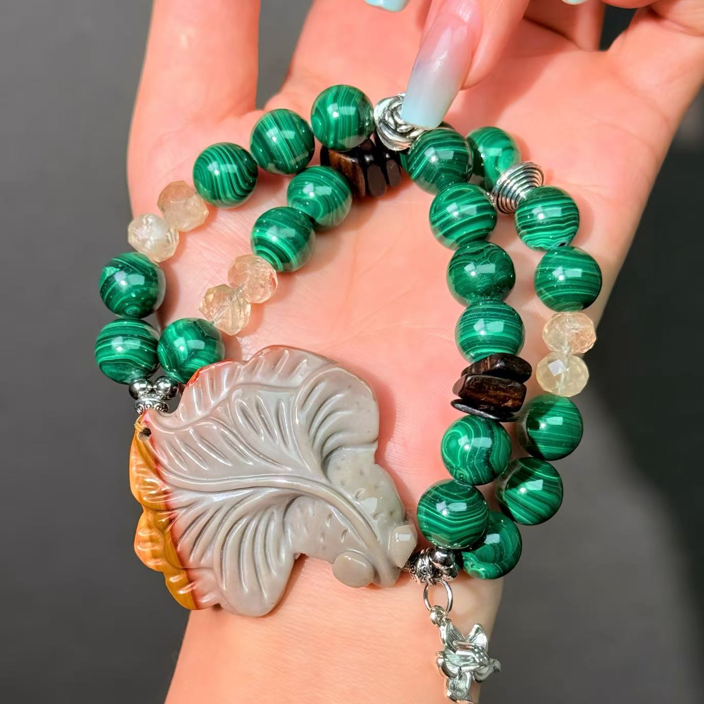 044 malachite agate Citrine with certificate charm bracelet