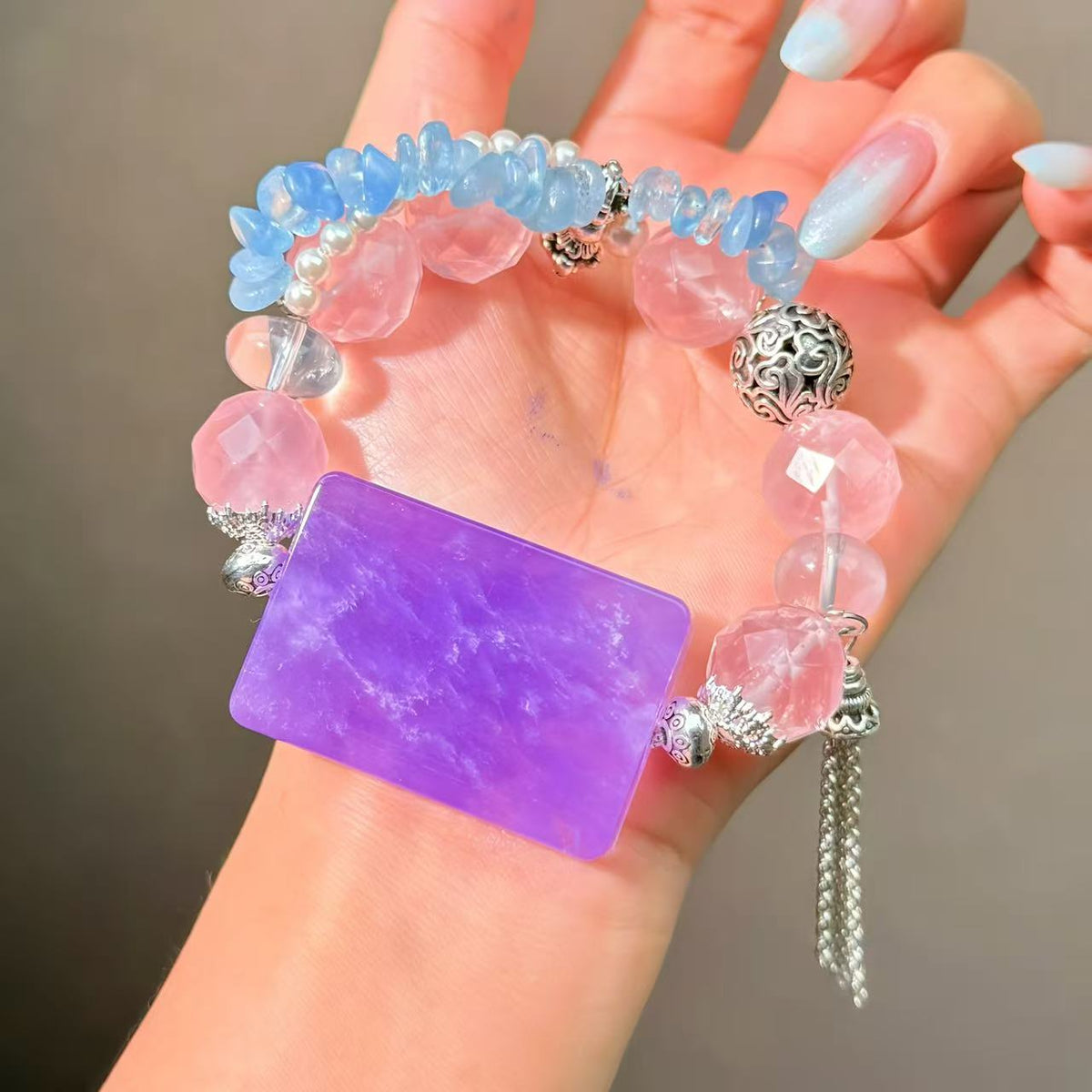 009 Amethyst Rose Quartz Aquamarine Bracelet Energy High Quality Fashion Jewelry Feng Shui Magnetic Beads Bracelet Gift