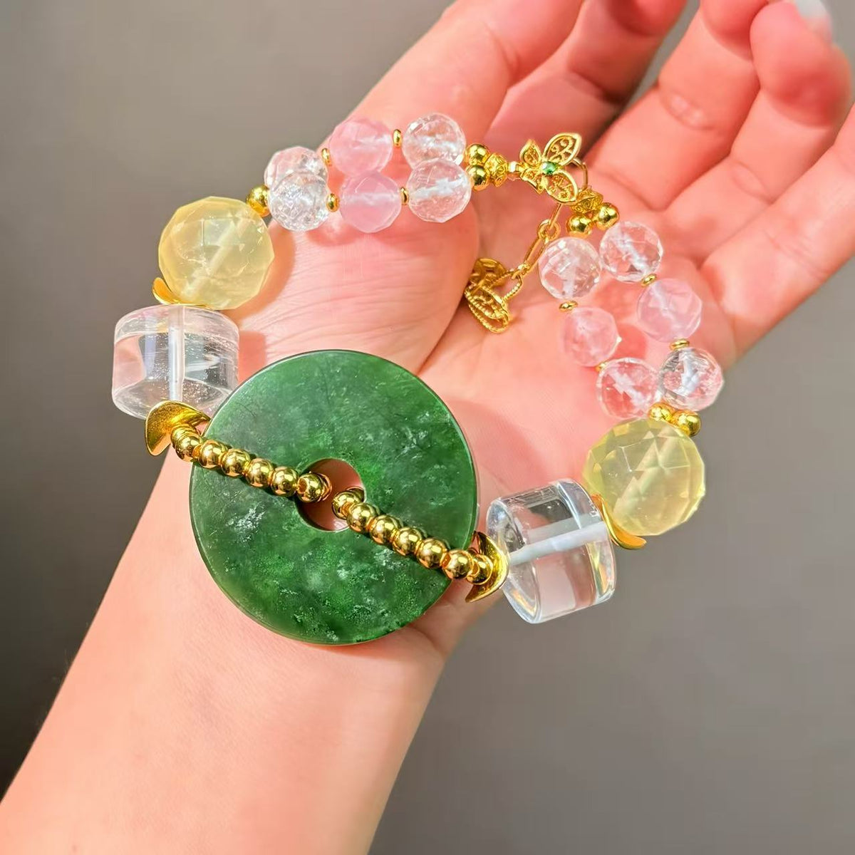 004 Hetian Jade Clear Quartz Citrine Bracelet Combination Link, Lucky Charm Bracelet Energy Magnetic Bead Bracelet Gift