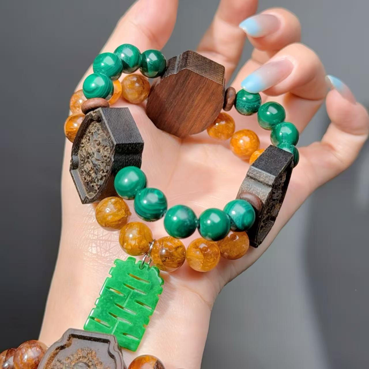 032 Hematoid Quartz Malachite Quartzite bracelet lucky charm bracelet 2025 high quality energy fashion magnetic feng shui bracelet