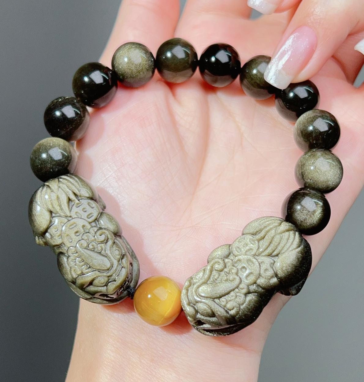 021 Silver obsidian piyao bracelet lucky charm bracelet 2025 energy feng shui high quality fashion magnetic unisex gift