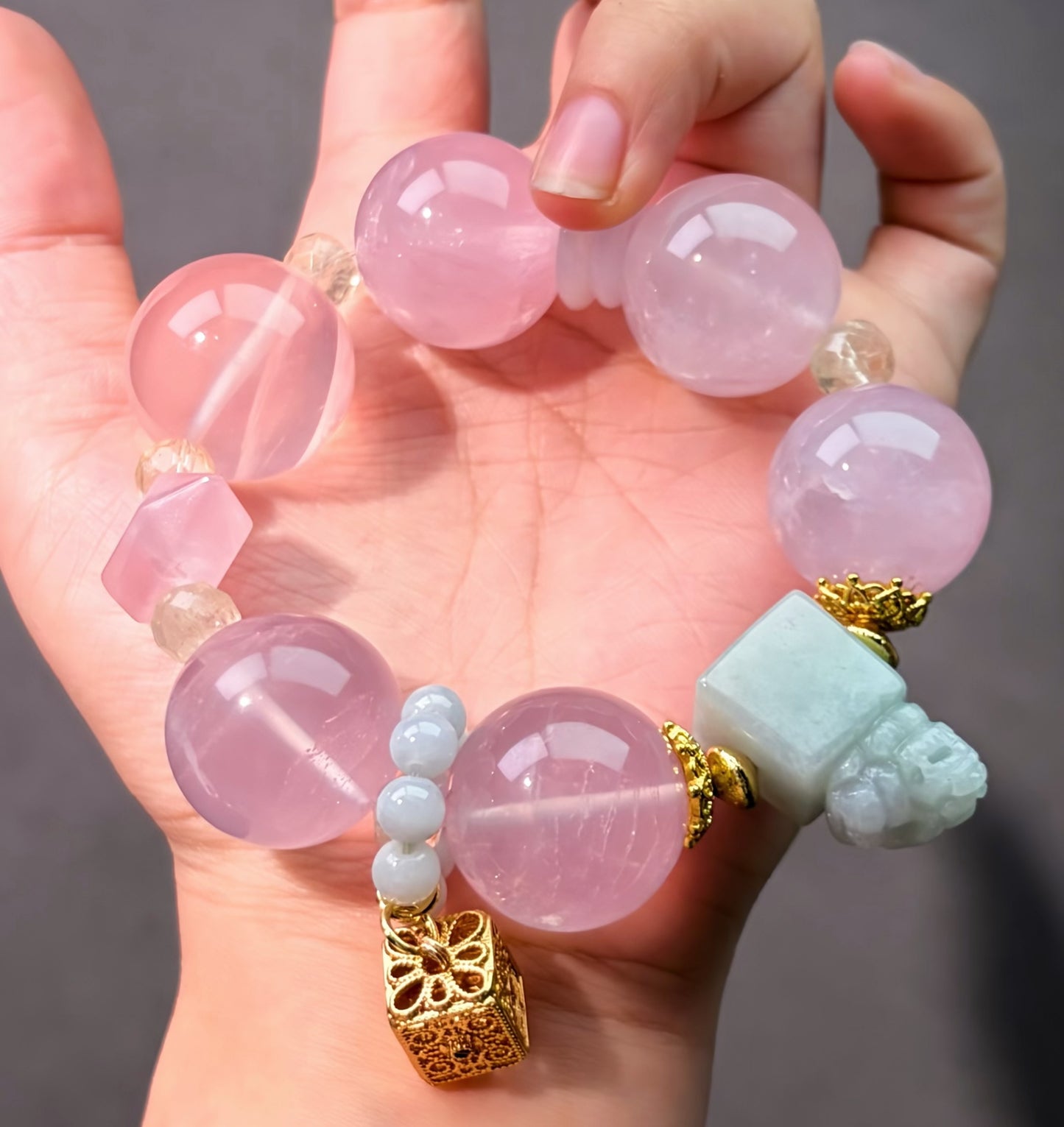 019 Rose Quartz Jadeite Citrine Lucky charm bracelet energy feng shui magnetic fashion jewelry beads bracelet gift