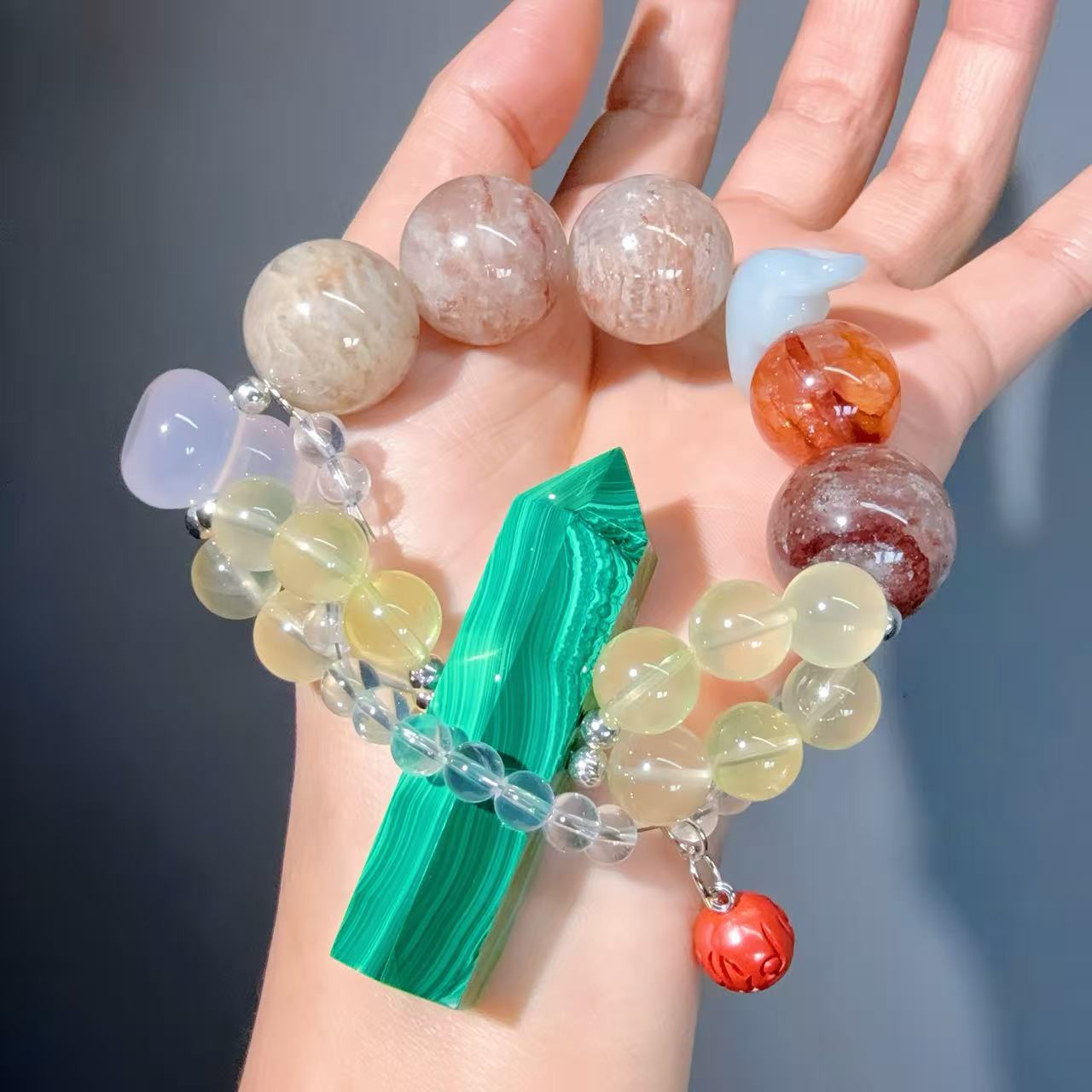 017 Phantom Quartz Malachite Citrine bracelet 2025 energy high quality fashion jewelry magnetic beads bracelet gift