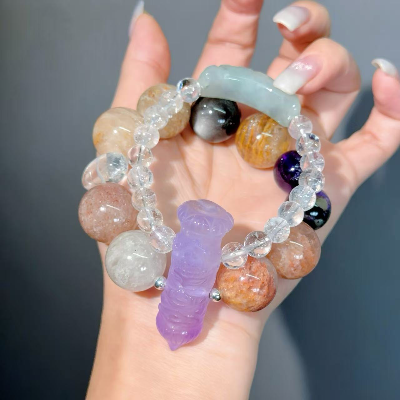 042 Amethyst Phantom Q Jadeite bracelet 2025 high quality energy feng shui fashion cute bracelet beads bracelet gift