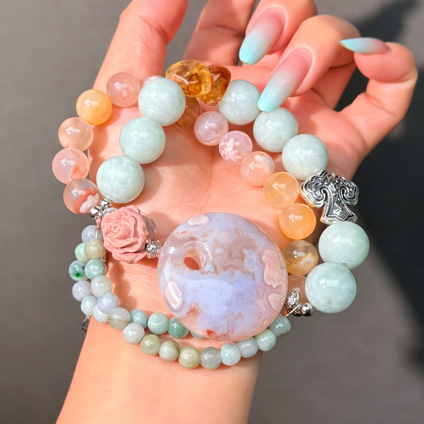 036 Jadeite Agate Citrine Bracelet Energy High Quality Fashion Jewelry Beads Bracelet Gift
