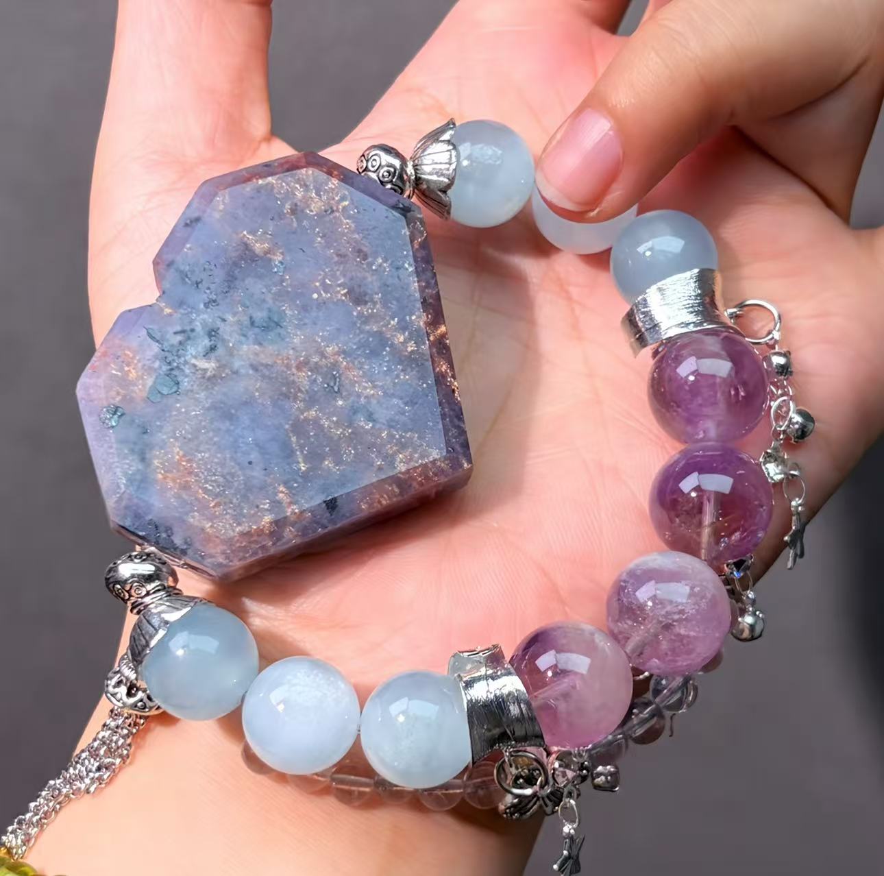 034 Cordierite Amethyst Aquamarine Lucky charm bracelet energy high quality fashion jewelry beads bracelet feng shui gift