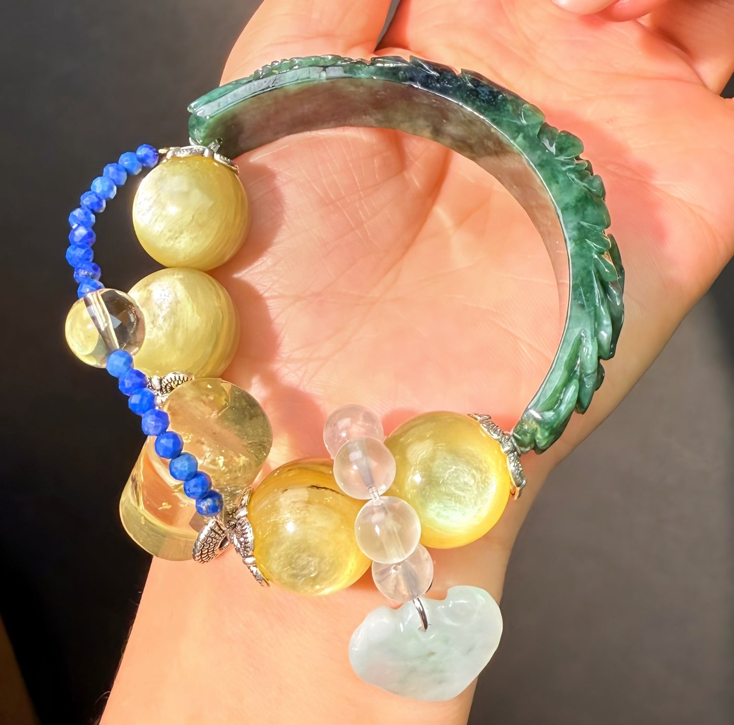 076 Lepidolite Jadeite Citrine Jewelry Feng Shui Bead Bracelet Gift