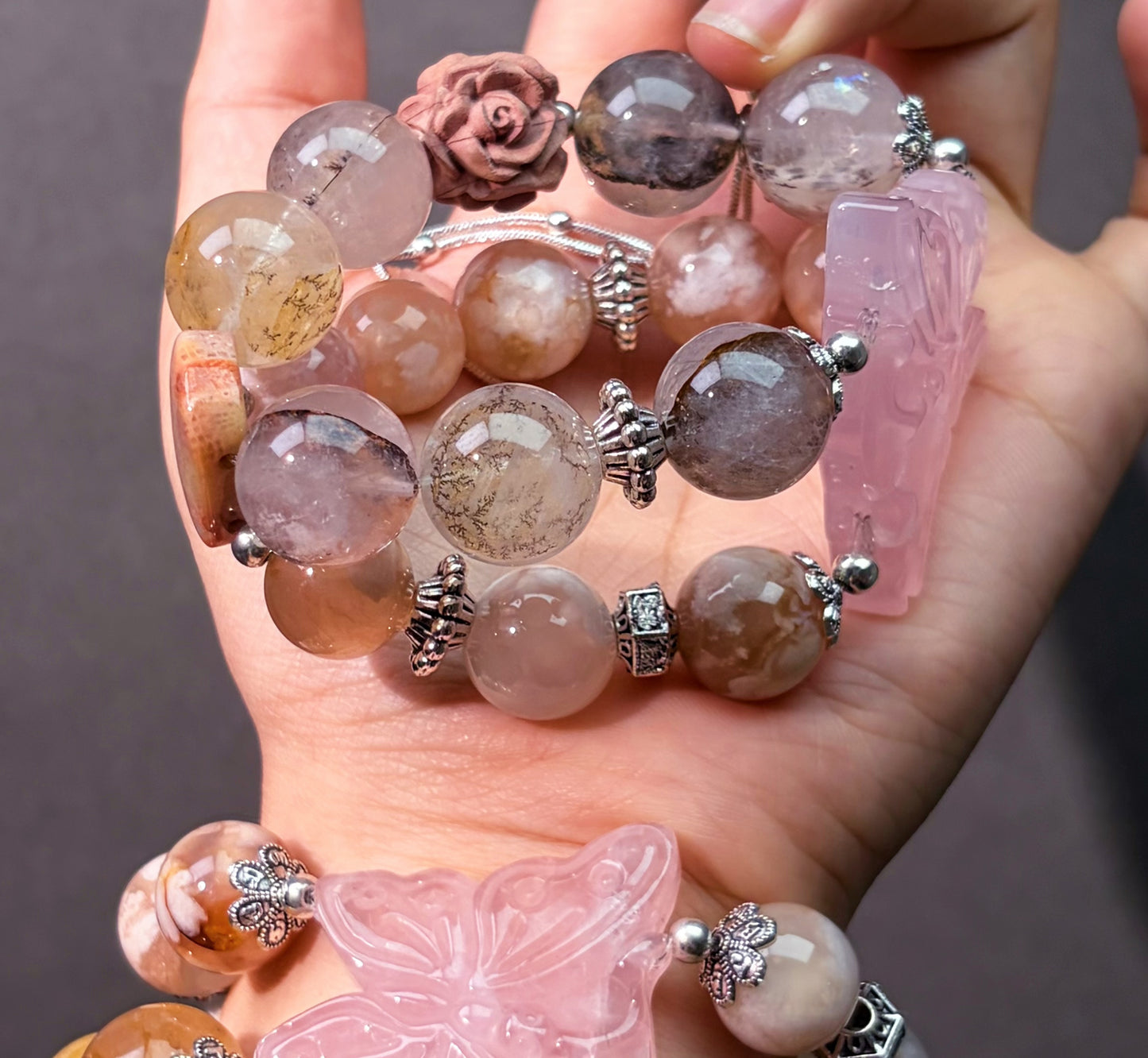 002 Agate Dendritic Quartz Rose Quartz bracelet lucky DIY bracelet
