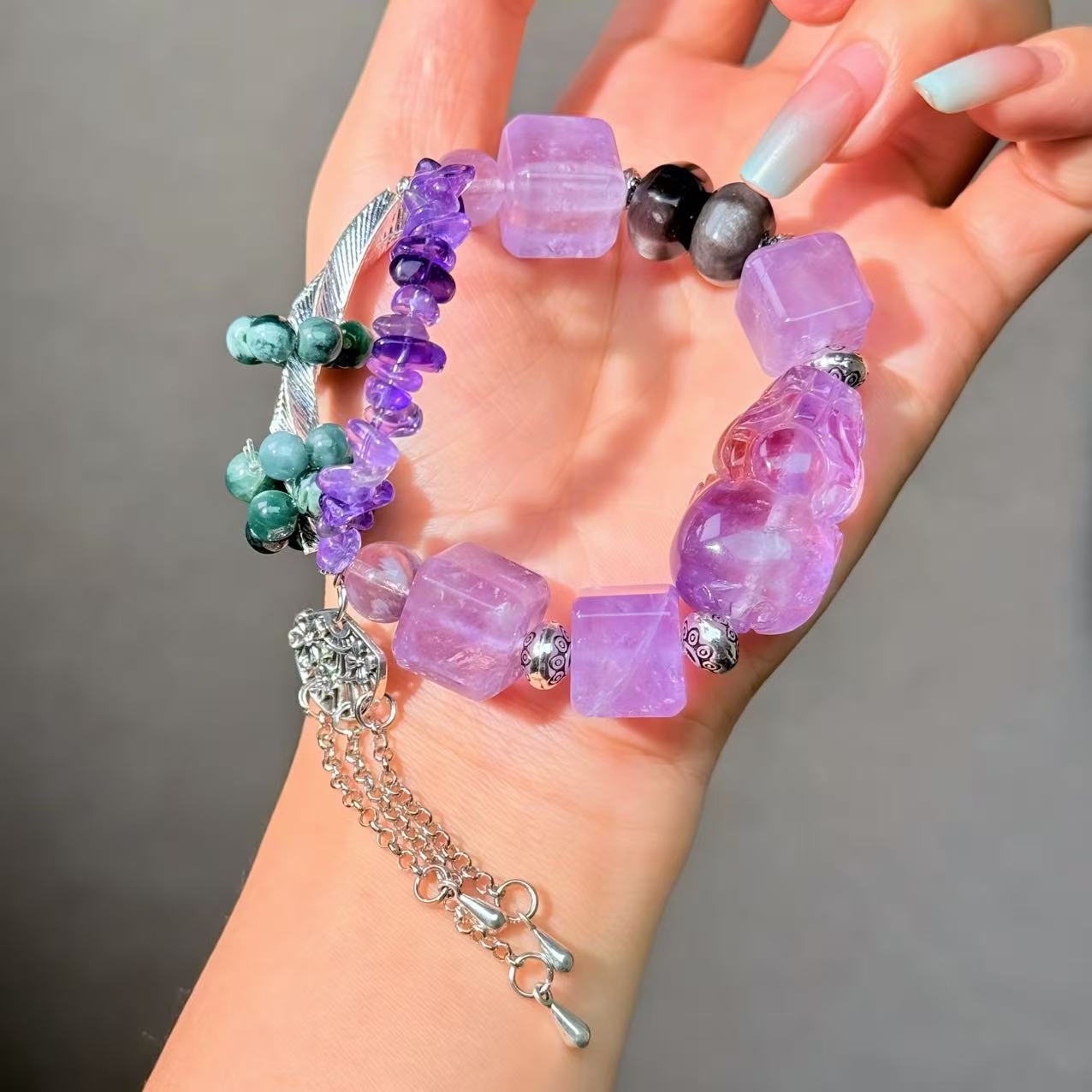 012 Amethyst Jadeite Obsidian Bracelet Gift