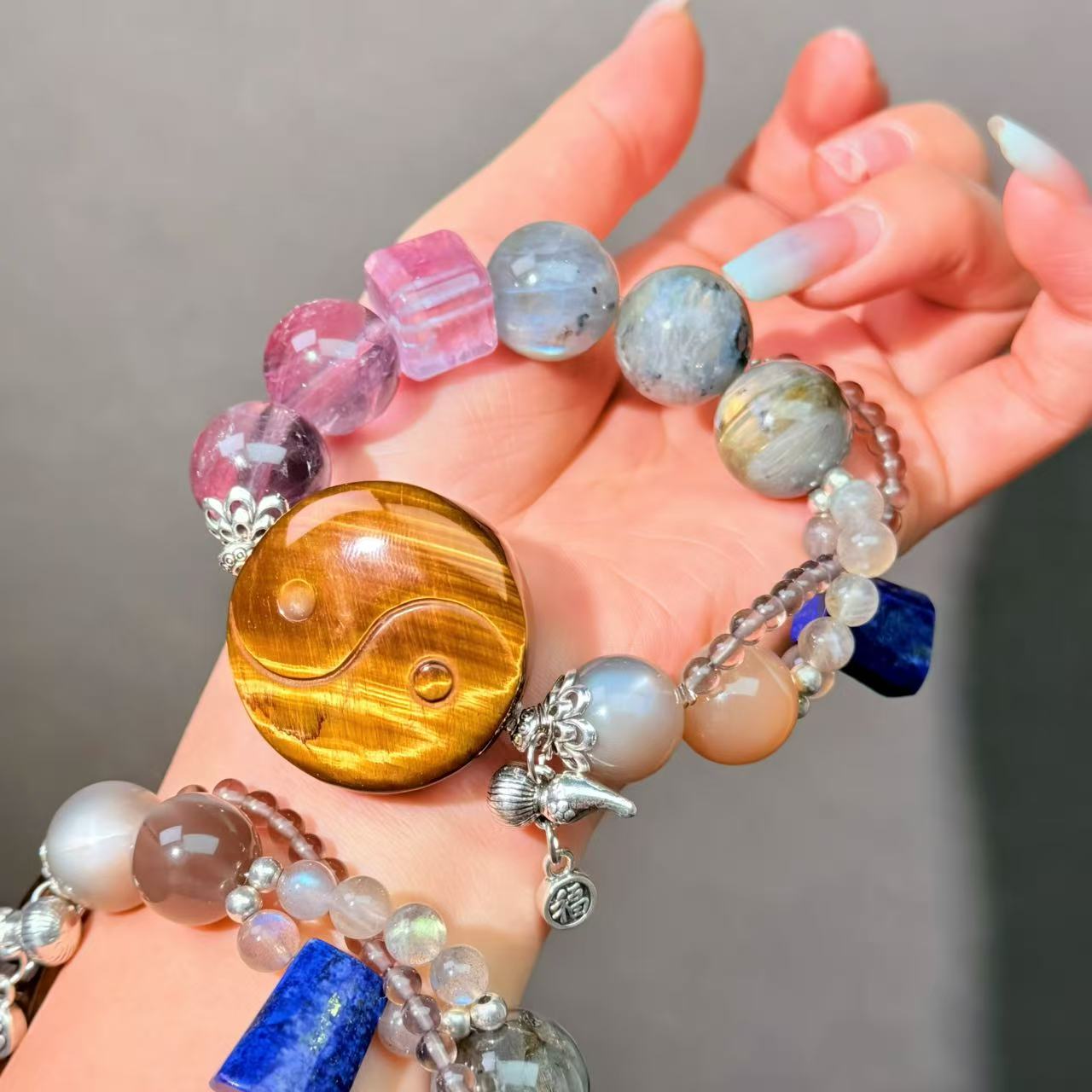058 Tiger's Eye Lapis Lazuli Labradorite Feng Shui Bead Bracelet Gift