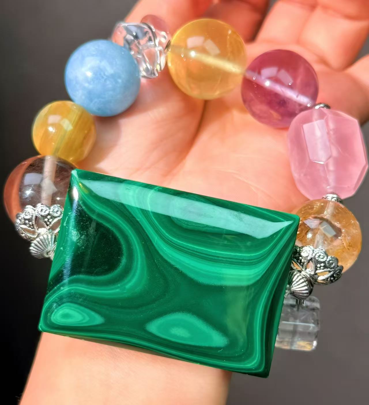 078 Malachite Lepidolite Aquamarine Bracelet 2025 Energy High Quality Fashion Jewelry Feng Shui Beads Magnetic Gift