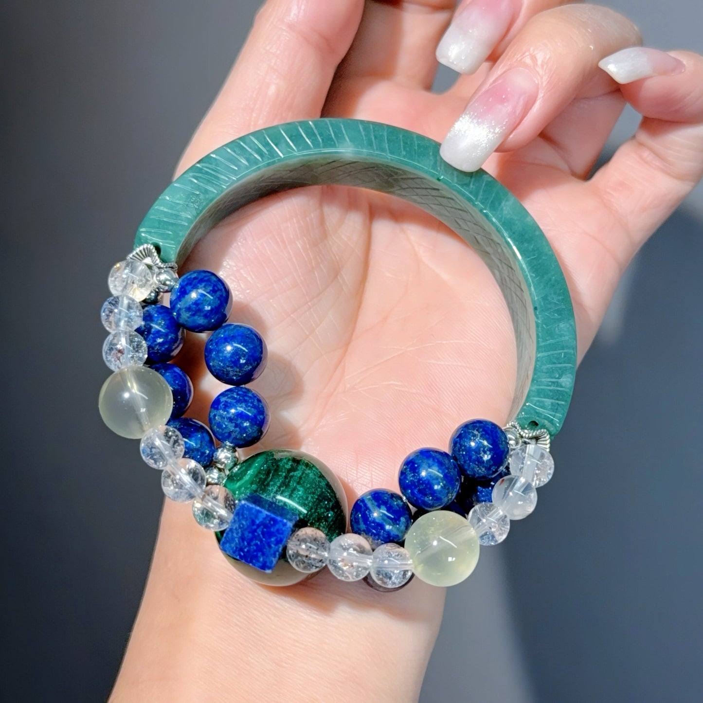 081 Jadeite Malachite Lapis Lazuli bracelet with certificate box cleaning tools