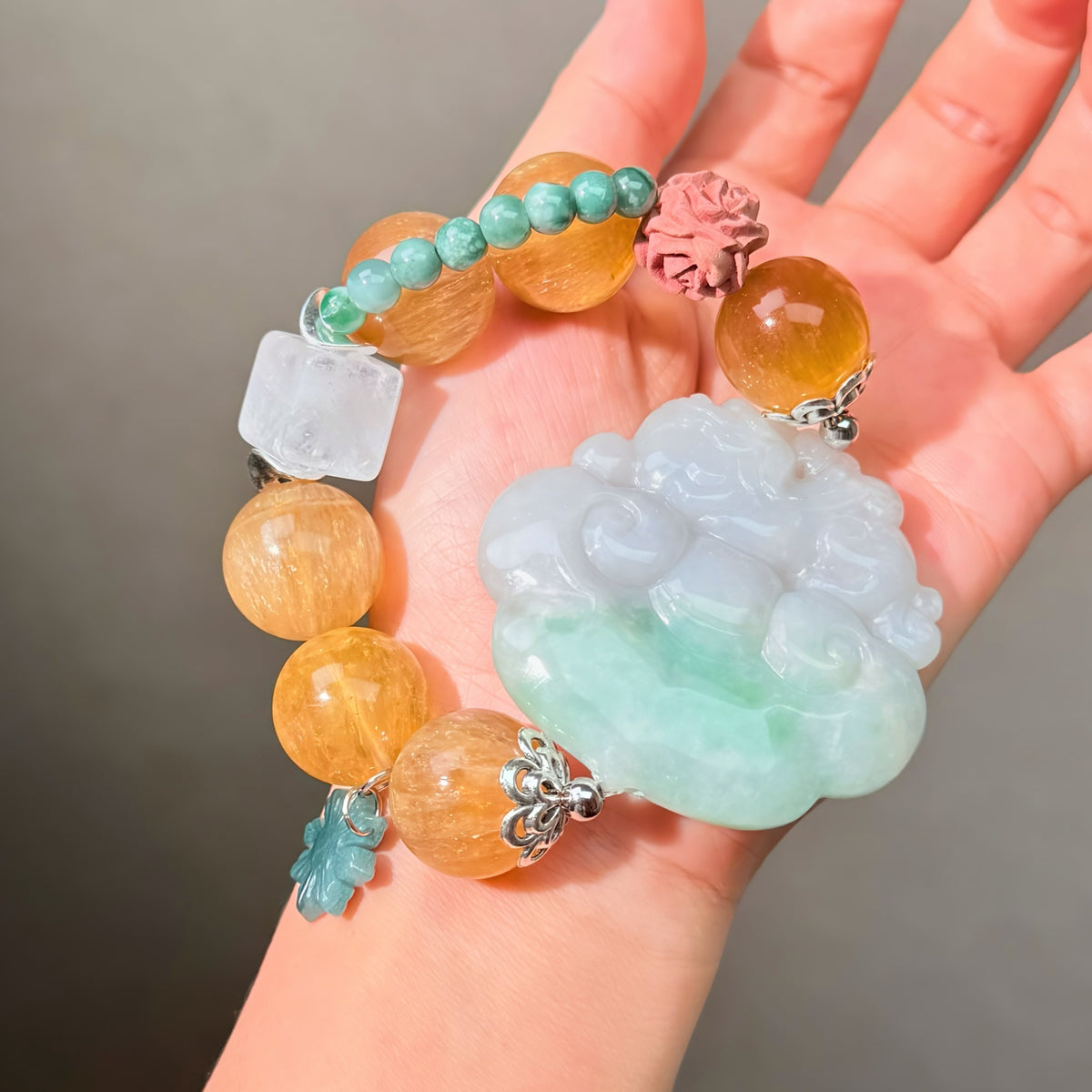 073 Fluorite Jadeite Phantom Q bracelet mens energy feng shui 12MM bead stone business bracelet