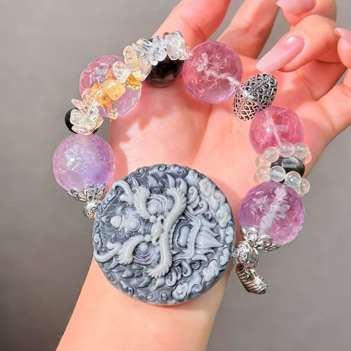 057 Amethyst Taiji Jade Citrine Bracelet Energy High Quality Fashion Jewelry Bead Bracelet Magnetic Bracelet Gift