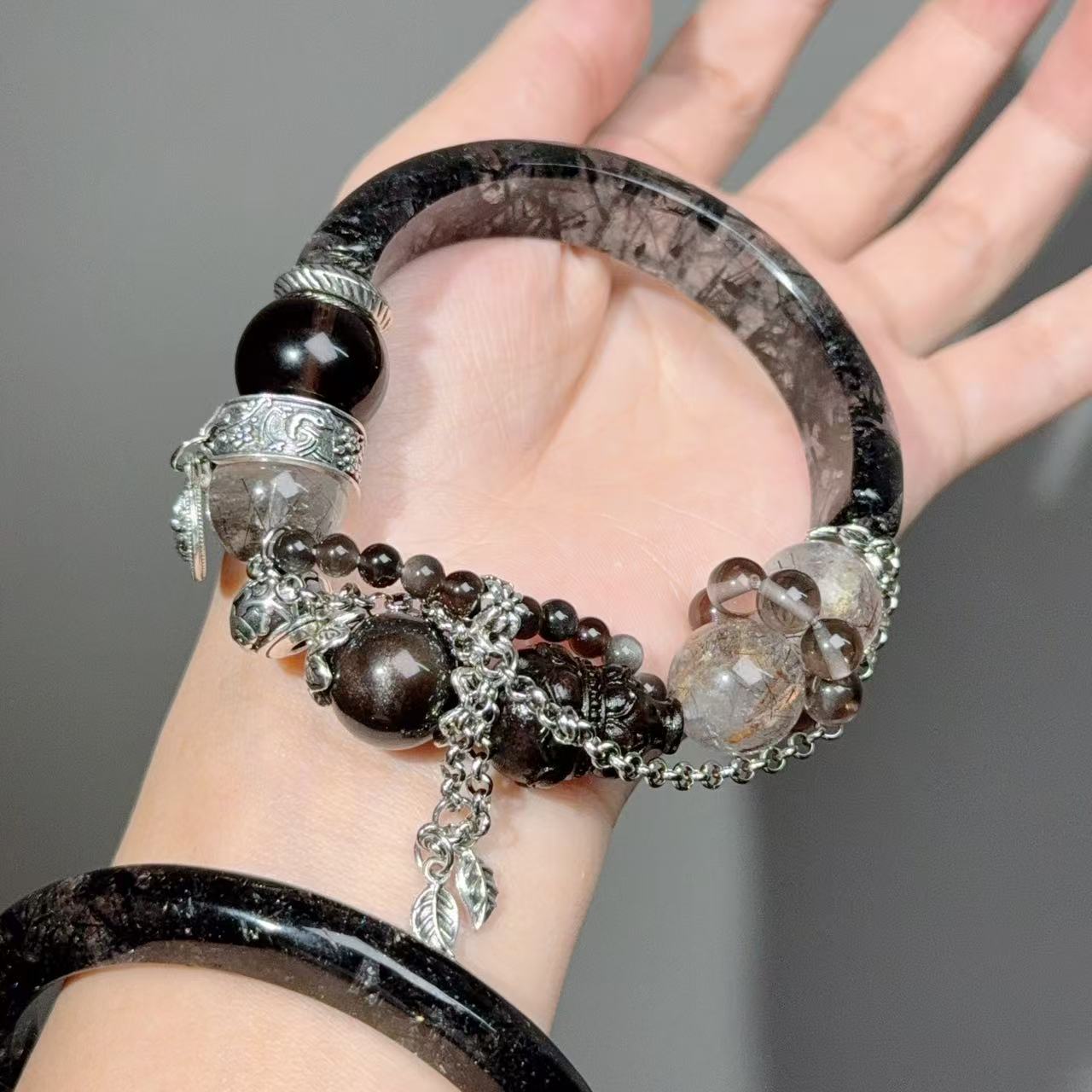 035 Rutilated Quartz Super 7 Obsidian Lucky Charm Bracelet 2025 High Quality Energy Magnetic Feng Shui Bracelet Gift