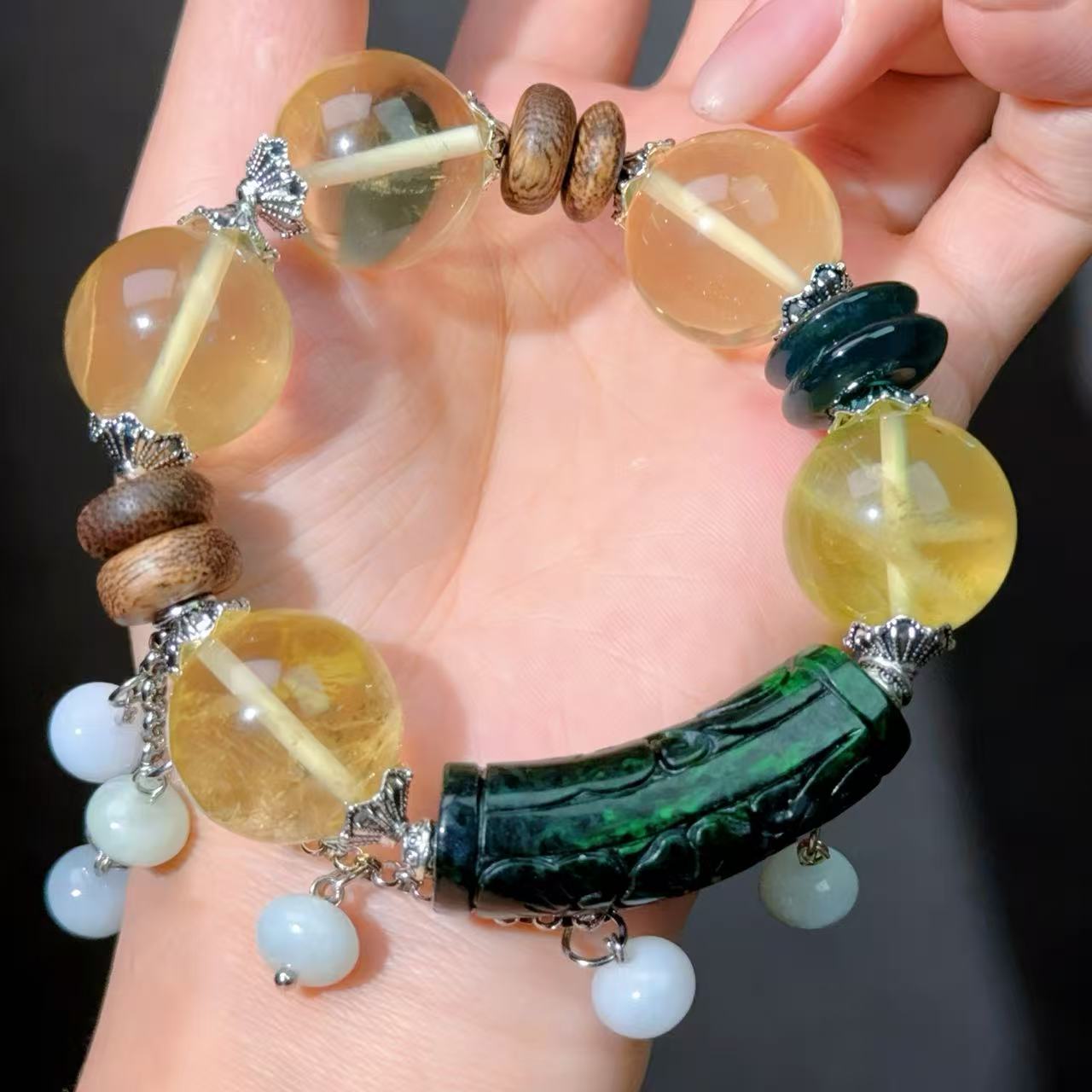 077 Jadeite, Citrine High quality natural crystal Bracelet fashion gift