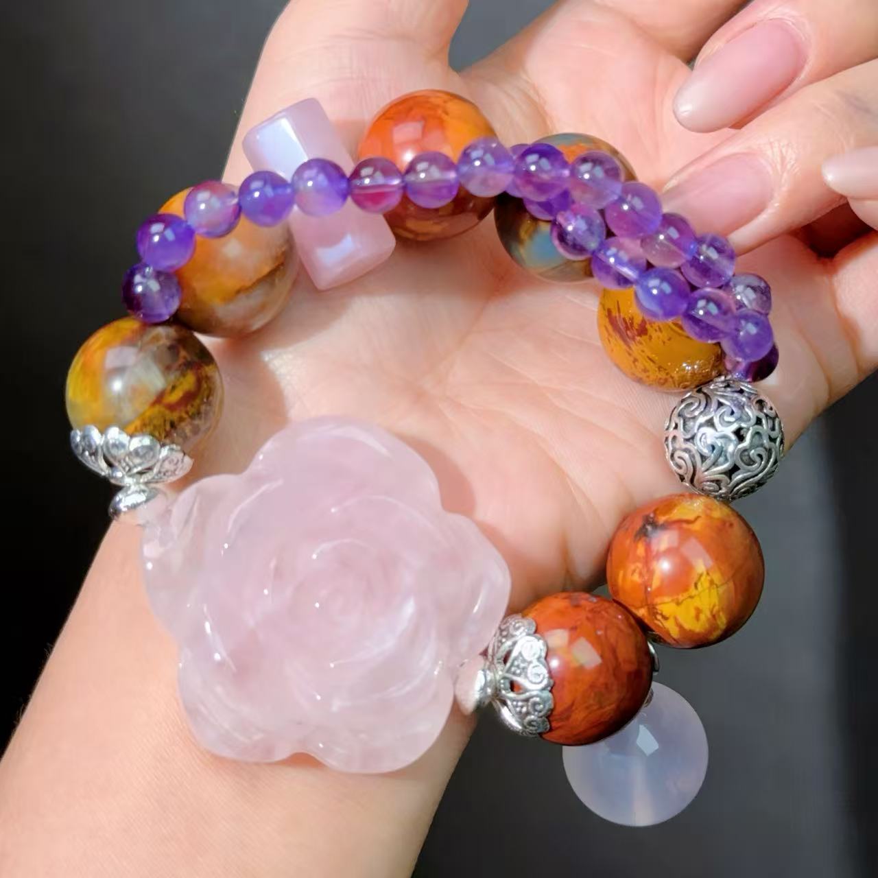 068 Pietersite Rose Quartz Amethyst Bracelet 2025 Energy High Quality Magnetic Feng Shui Fashion Jewelry Bracelet Gift