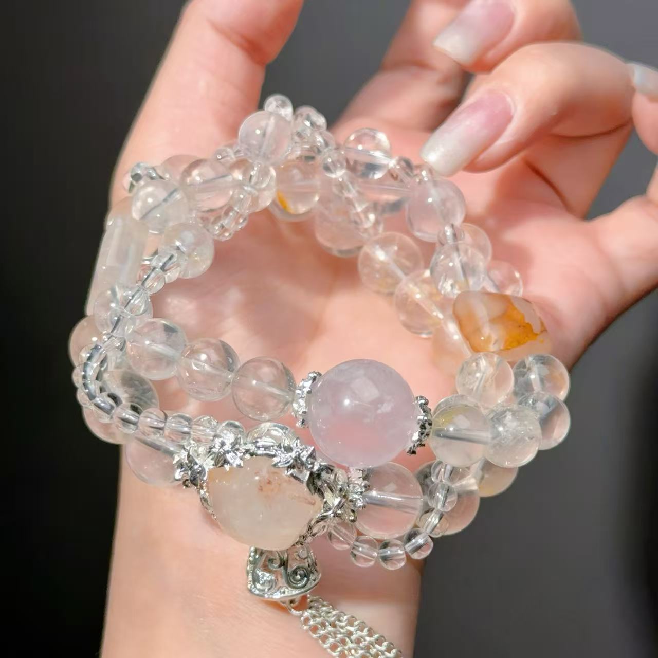 052 Rose Quartz Hematoid Quartz Bracelet 2025 Energy High Quality Magnetic Feng Shui Fashion Jewelry Bead Bracelet Gift