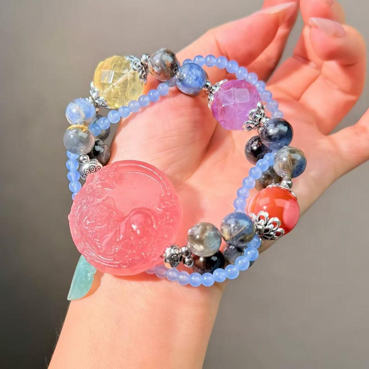 031 Kyanite Strawberry Q Citrine Bracelet High Quality Energy Fashion Jewelry Feng Shui Magnetic Beads Bracelet Gift
