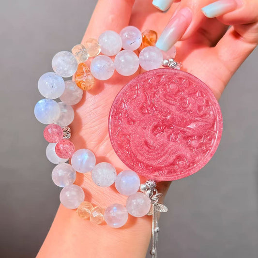 066 Strawberry Quartz Moonstone Citrine Bracelet  Energy High Quality Fashion Bracelet Magnetic Bead Bracelet Gift