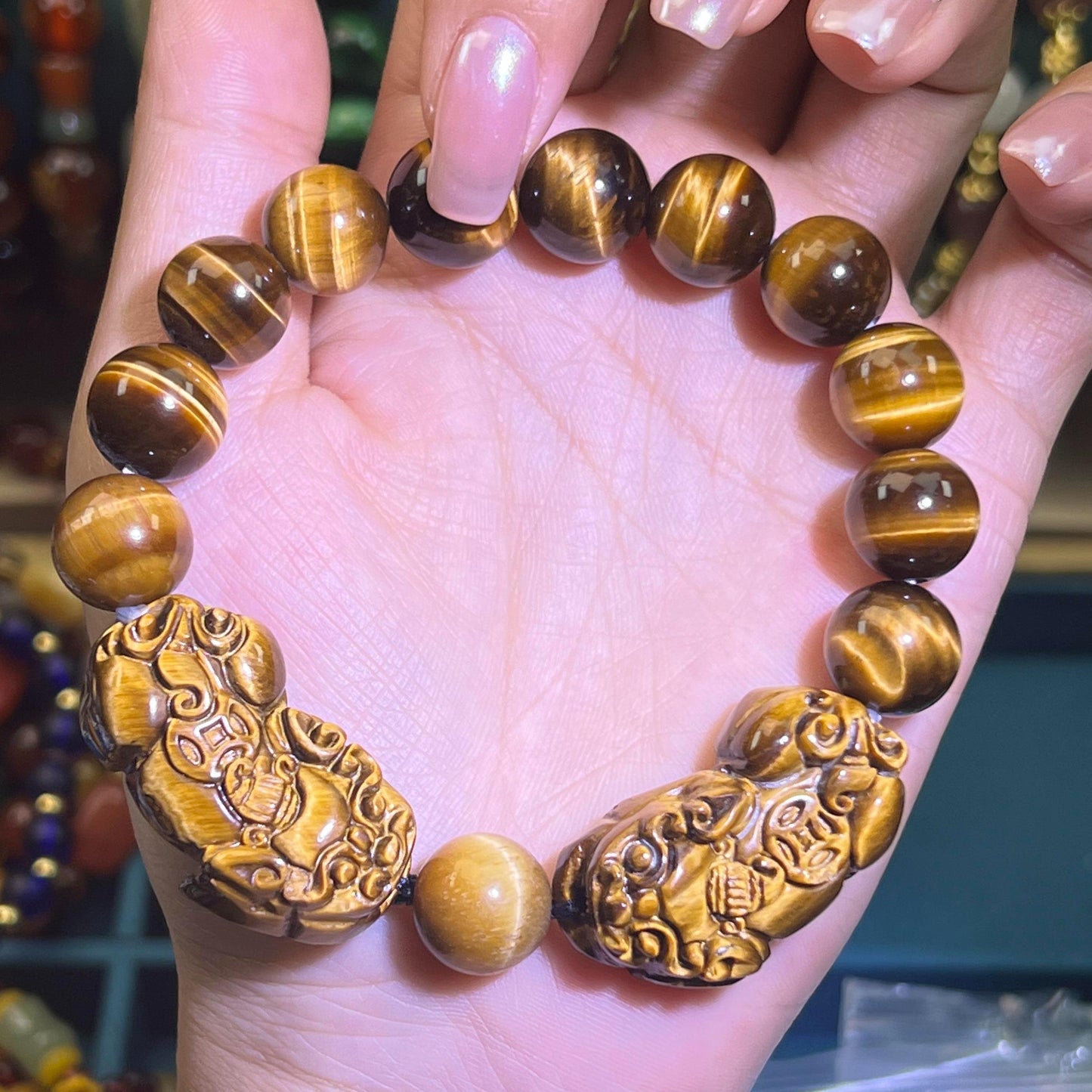 043 Double piyao yellow tiger eye stone bracelet