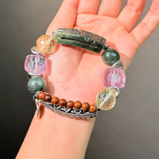 004 Hetian Jade Amethyst Citrine Bracelet Combination Link, Lucky Charm Bracelet 2025 Energy Magnetic Bead Bracelet Gift