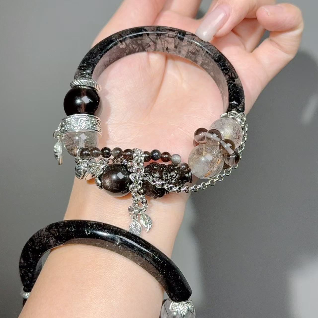 035 Rutilated Quartz Super 7 Obsidian Lucky Charm Bracelet 2025 High Quality Energy Magnetic Feng Shui Bracelet Gift
