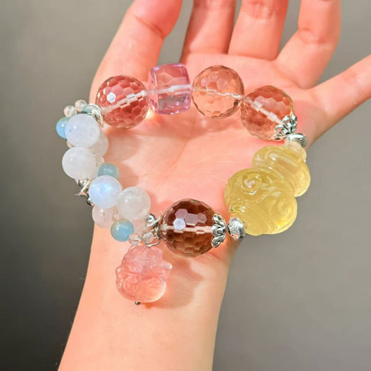 025 Citrine Moonstone Smoky Quartz Lucky Charm, Energy Feng Shui, Love-Attracting Magnetic Jewelry, Gift Choice