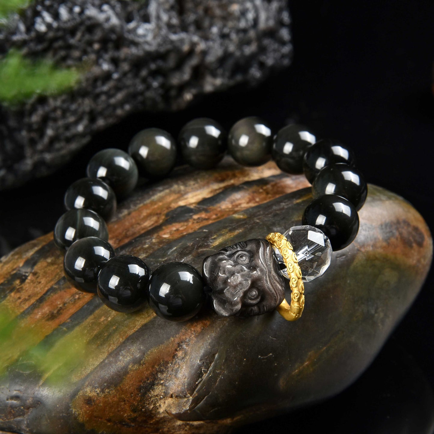 Obsidian Tai sui Lion Head Bracelet