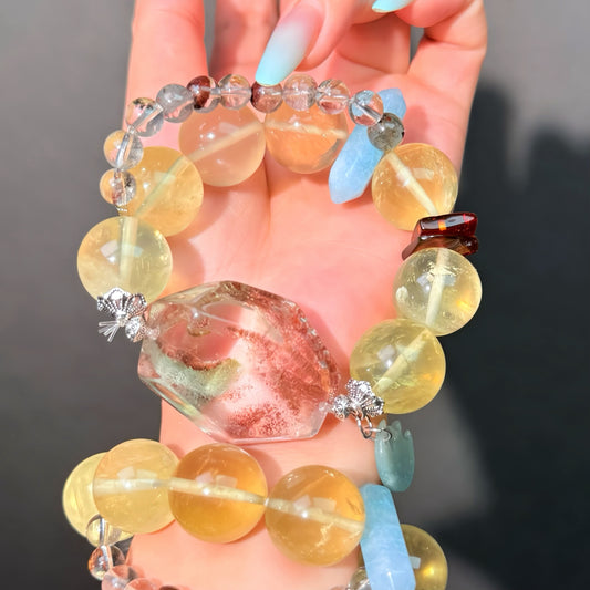 014 Citrine Phantom Q Aquamarine Bracelet Energy High Quality Fashion Jewelry Feng Shui Beads Magnetic Gift