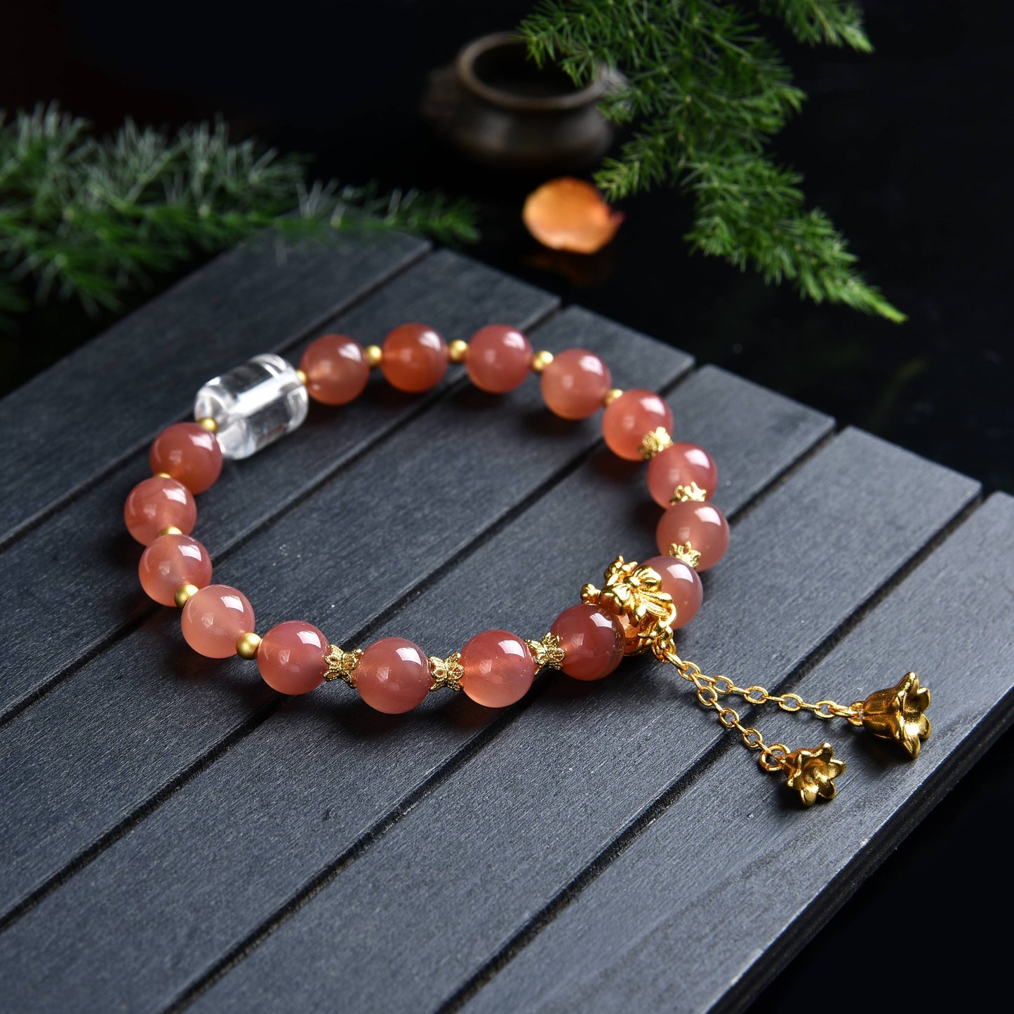 yanyuan agate Clear Quartz rose pendant bracelet