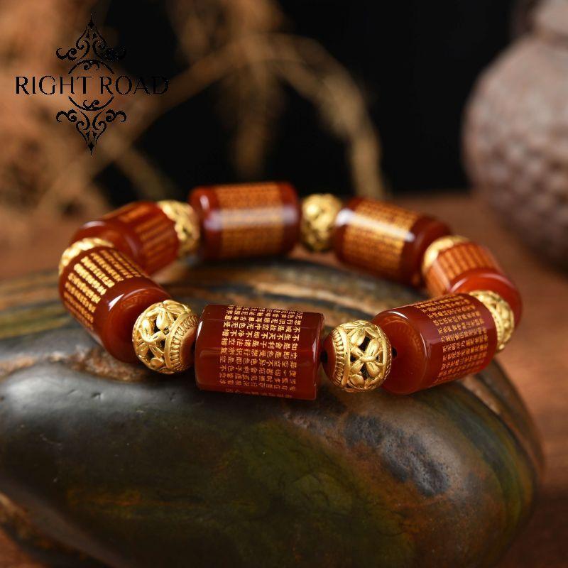 051lucky charm bracelet 2024 red agate scripture barrel beads bracelet energy feng shui fashion high quality new Chinese magnetic therapy rosary beads