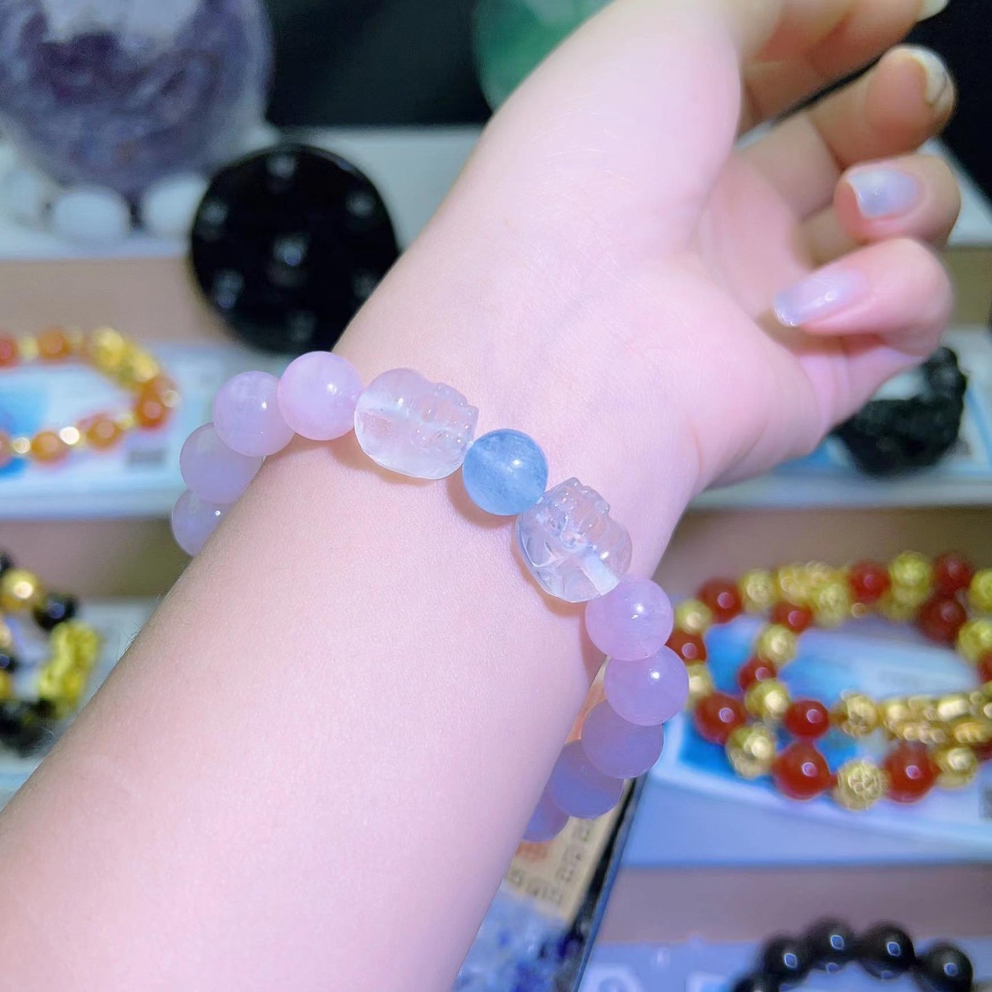 010 Rose quartz piyao bracelet with certificate lucky charm