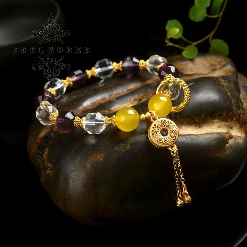 Lucky Bracelet Chinese Bracelet Lucky Charm Bracelet 2023 Energy Fashion Transparent Quartz Amethyst Bracelet