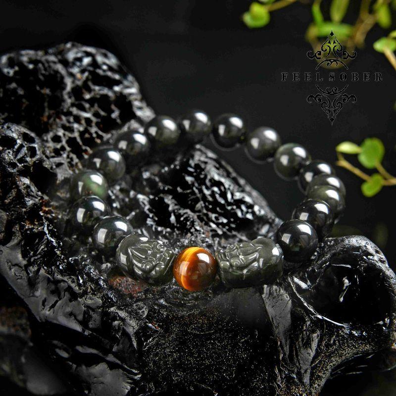 Lucky charm bracelet  2023 rainbow obsidian double piyao bracelet for women lucky stone bead bracelet rosary energy feng shui gift