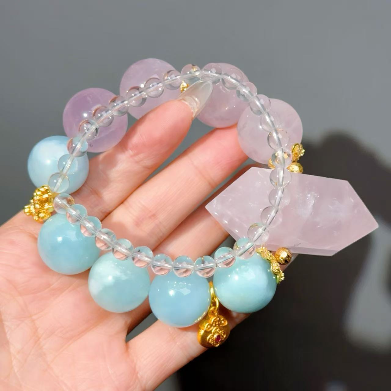 071 Aquamarine Clear Quartz Rose Quartz Bracelet Lucky Charm Bracelet 2025 Energy High Quality Fashion Jewelry Beads Feng Shui Bracelet Gift
