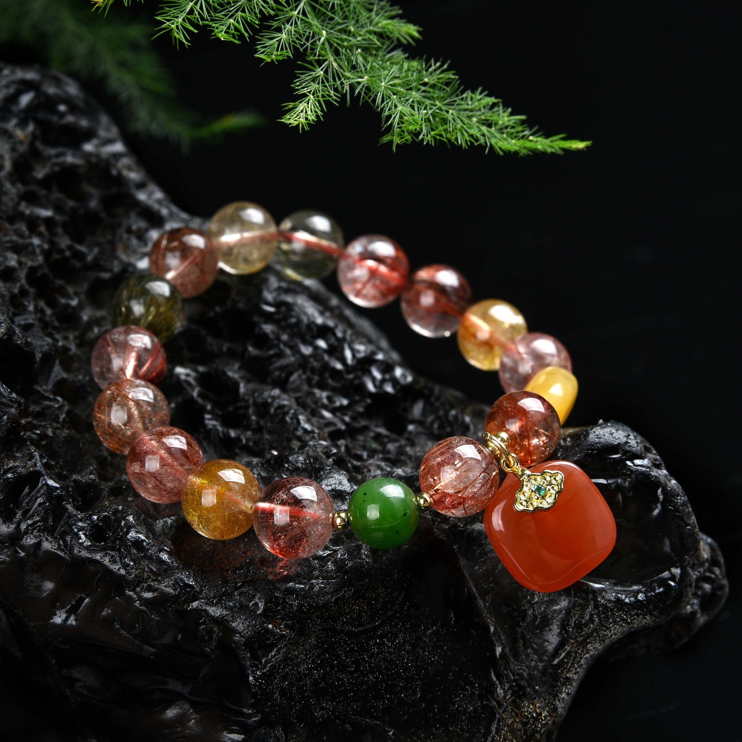 Color Rutilated Quartz beeswax yanyuan agate protection plate bracelet