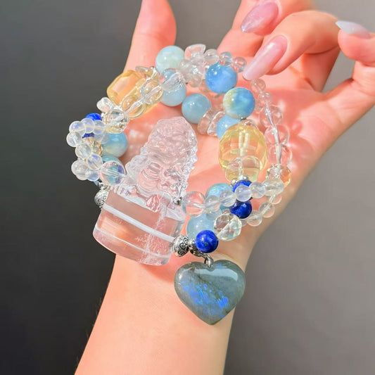 027 Clear Quartz Aquamarine Labradorite bracelet energy wind water healing wealth beads rosary Chinese bracelet