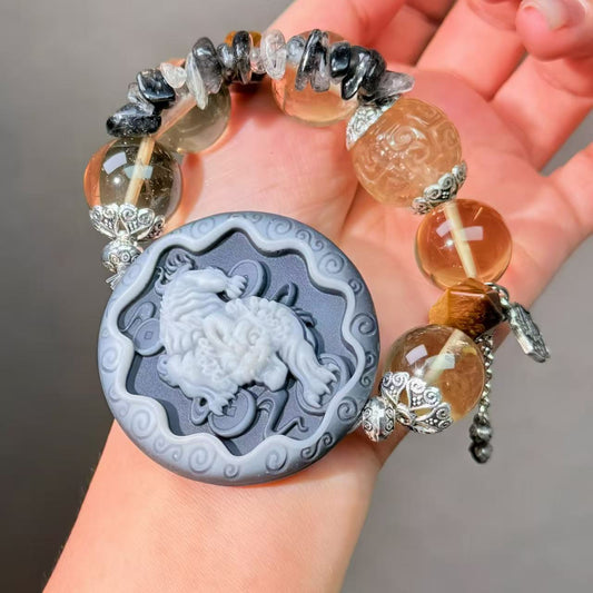 014 Taiji jade Rutilated Q Citrine Bracelet, High-Quality Fashion Feng Shui Beads Magnetic Jewelry, Bangles Gift Idea