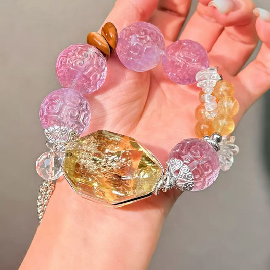 014 Amethyst Citrine Clear Quartz Bracelet Energy High Quality Fashion Jewelry Feng Shui Beads Magnetic Gift